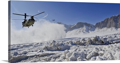 Snow Flies Up As A US Army CH-47 Chinook Prepares To Land