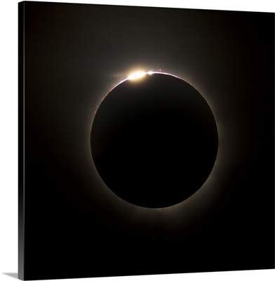 Solar Eclipse with prominences and diamond ring effect