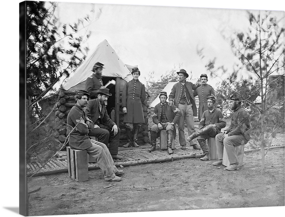 Soldiers at camp during the American Civil War.