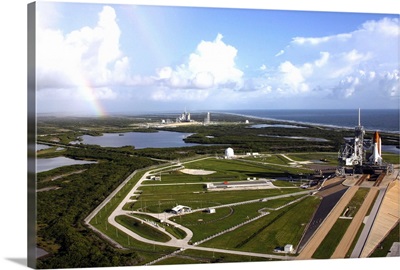 Space shuttle Atlantis and Endeavour on launch pads at Kennedy Space Center in Florida
