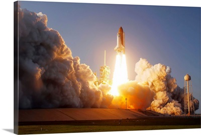 Space Shuttle Discovery lifts off from its launch pad at Kennedy Space Center, Florida