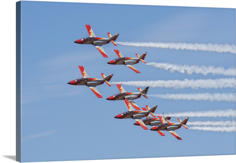 Spanish aerobatic team Patrulla Aguila with their C-101EB planes, performing at the International Marrakech Air Show (IMAS...