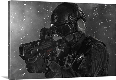 Spec Ops Police Officer SWAT In The Rain