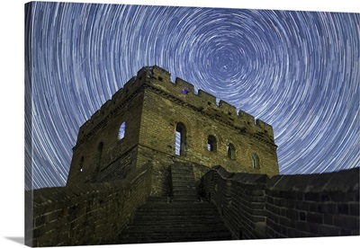 Star Trails Around The Northern Celestial Pole, Great Wall In Jinshanling Region, China