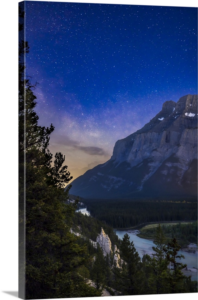 Stars And Milky Way In The Sky Above Mount Rundle, Banff Alberta, Canada