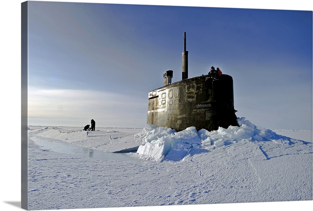 Arctic Ocean, March 19, 2011 - Sailors and members of the Applied Physics Laboratory Ice Station clear ice from the hatch ...