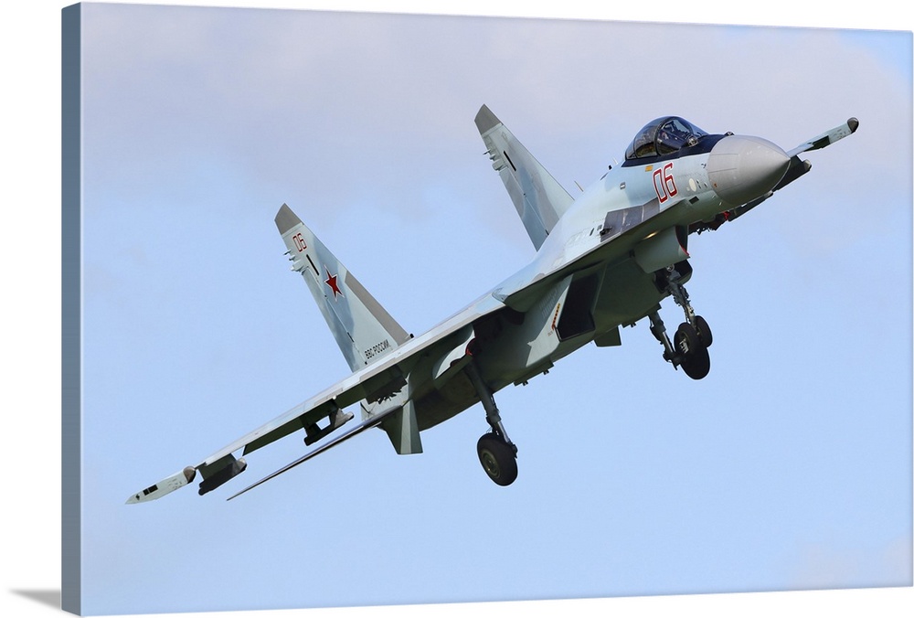 Sukhoi Su-35S jet fighter of the Russian Air Force landing, Kubinka, Moscow Region, Russia.