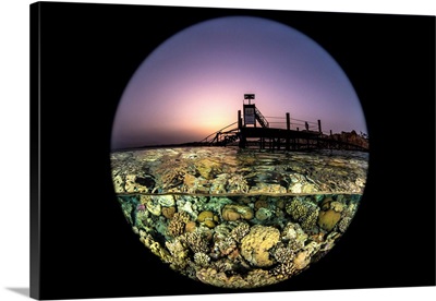 Sunset Over The Pier And Coral Gardens At In The Red Sea