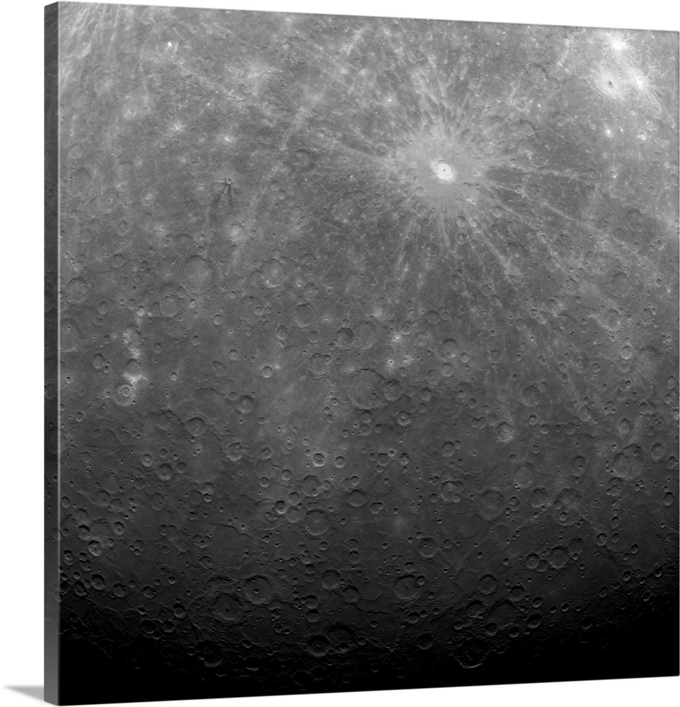 View of the surface of Mercury, taken in orbit from the MESSENGER spacecraft.