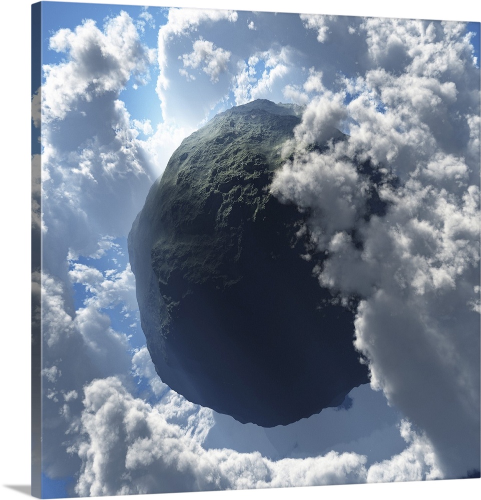 Surrealism. Asteroid in clouds.