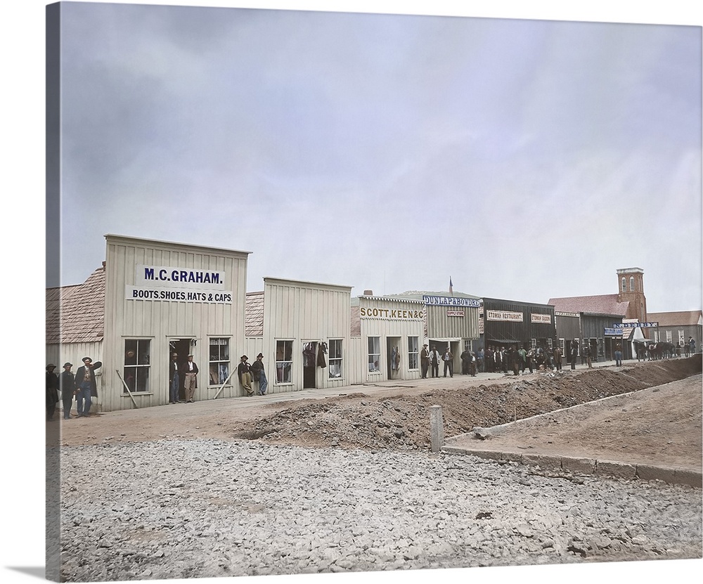 Sutler's Row, Chattanooga, Tennessee, during the American Civil War, 1861 -1865. Some of the businesses shown are: Scott, ...