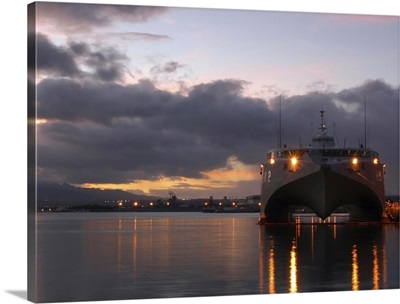 Swift High Speed Vessel 2 HSV2 sits moored in Pearl Harbor