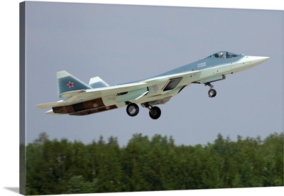 T-50 PAK-FA Fifth Generation Russian Jet Fighter Taking Off