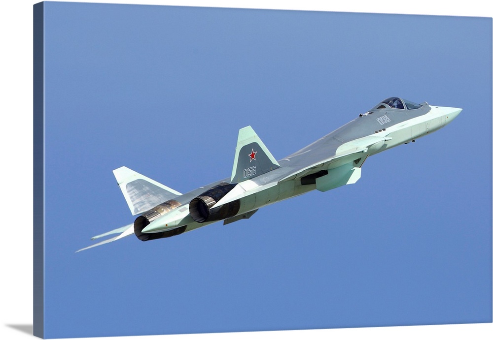 T-50 PAK-FA Russian jet fighter taking off.