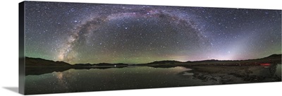 The arc of the Milky Way  and zodiacal light appear over Yamdrok Lake, Tibet, China