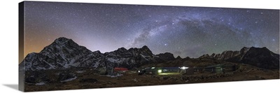 The arch of the Milky Way galaxy and bright zodiacal light  over the Himalayas in Nepal