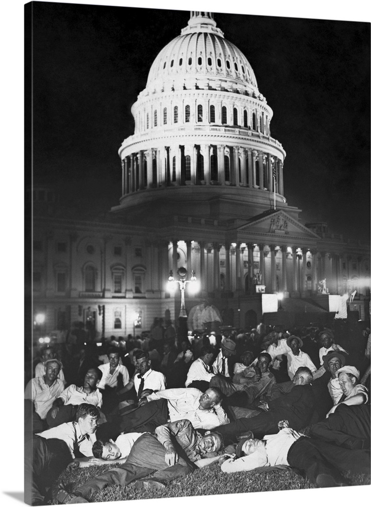 The Bonus Army, veterans of American military services from World War One owed bonus money, camped out on the lawn of the ...