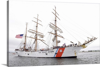 The Coast Guard Cutter Eagle Is Preparing To Moor In Portland Harbor, Maine