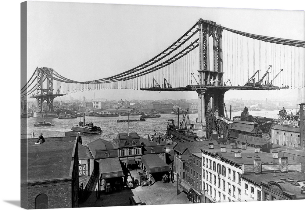 The construction of the Manhattan Bridge during 1901-1909.