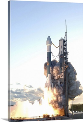 The Delta II rocket lifts off from its launch pad