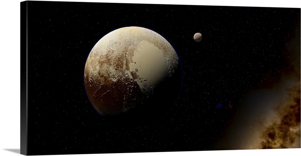 Artist's concept of the dwarf planet Pluto and its moon Charon.