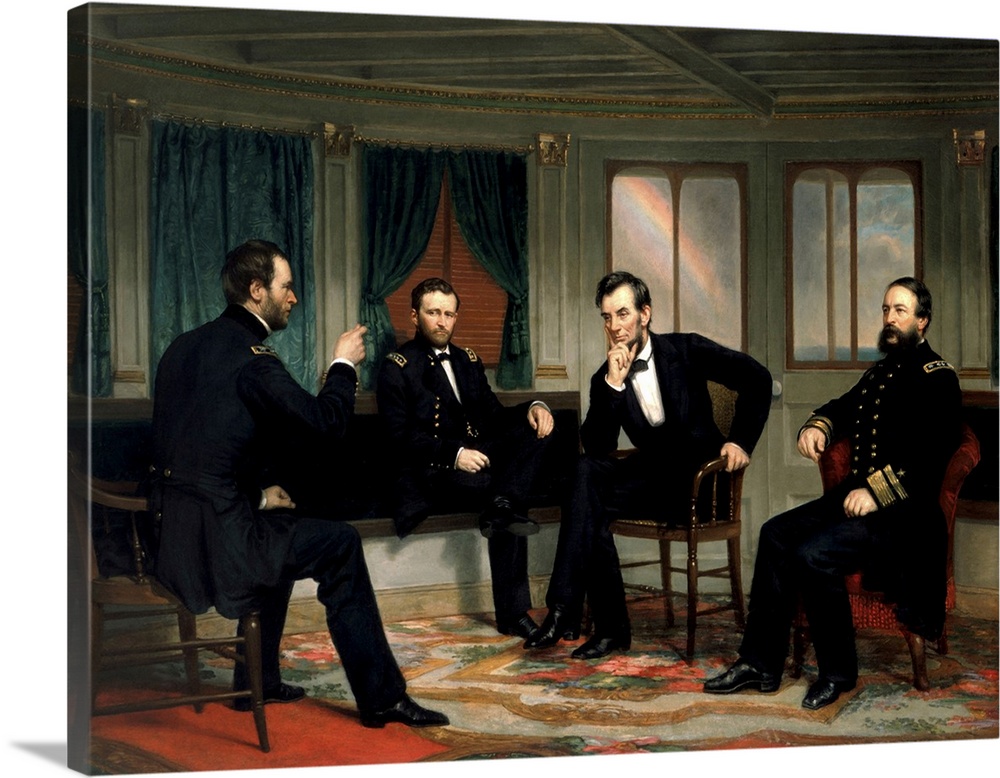Civil War painting of The Peacemakers, by George P.A. Healy, depicting the historic meeting of the Union High Command duri...