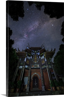 The Milky Way Appears Above An Ancient Temple In Sichuan Province Of China