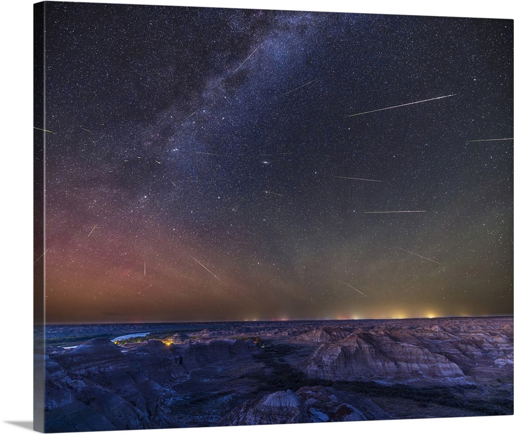 The Perseid Meteor Shower Over The Badlands Of Dinosaur Provincial Park, Alberta, Canada