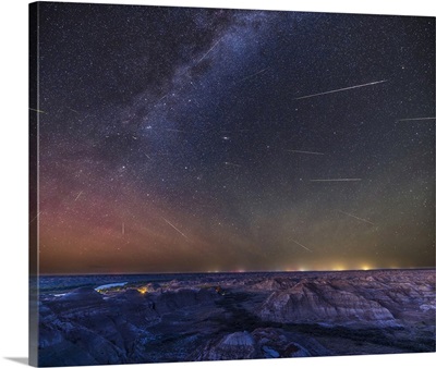 The Perseid Meteor Shower Over The Badlands Of Dinosaur Provincial Park, Alberta, Canada