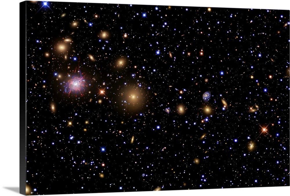 This large piece of artwork is a picture of the galaxy with a variety of stars in different sizes and colors.