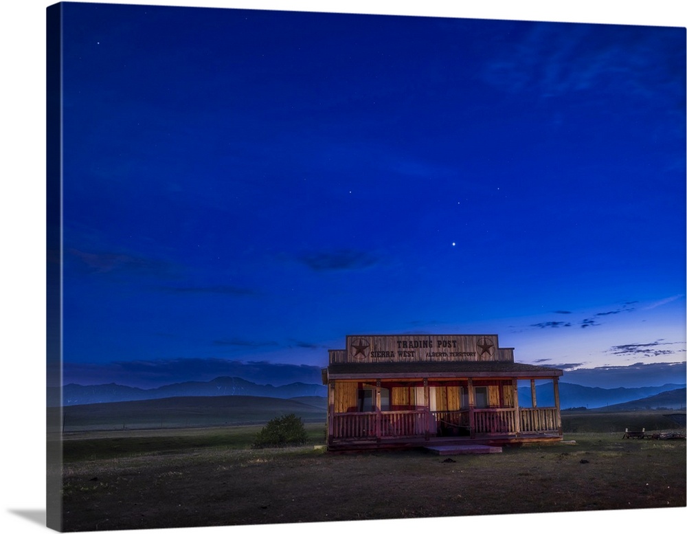 The Planets Venus And Mars In Evening Twilight Above A Cabin In Alberta, Canada