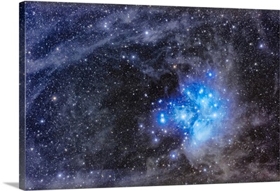 The Pleiades Star Cluster Amid A Dusty Starfield In Taurus