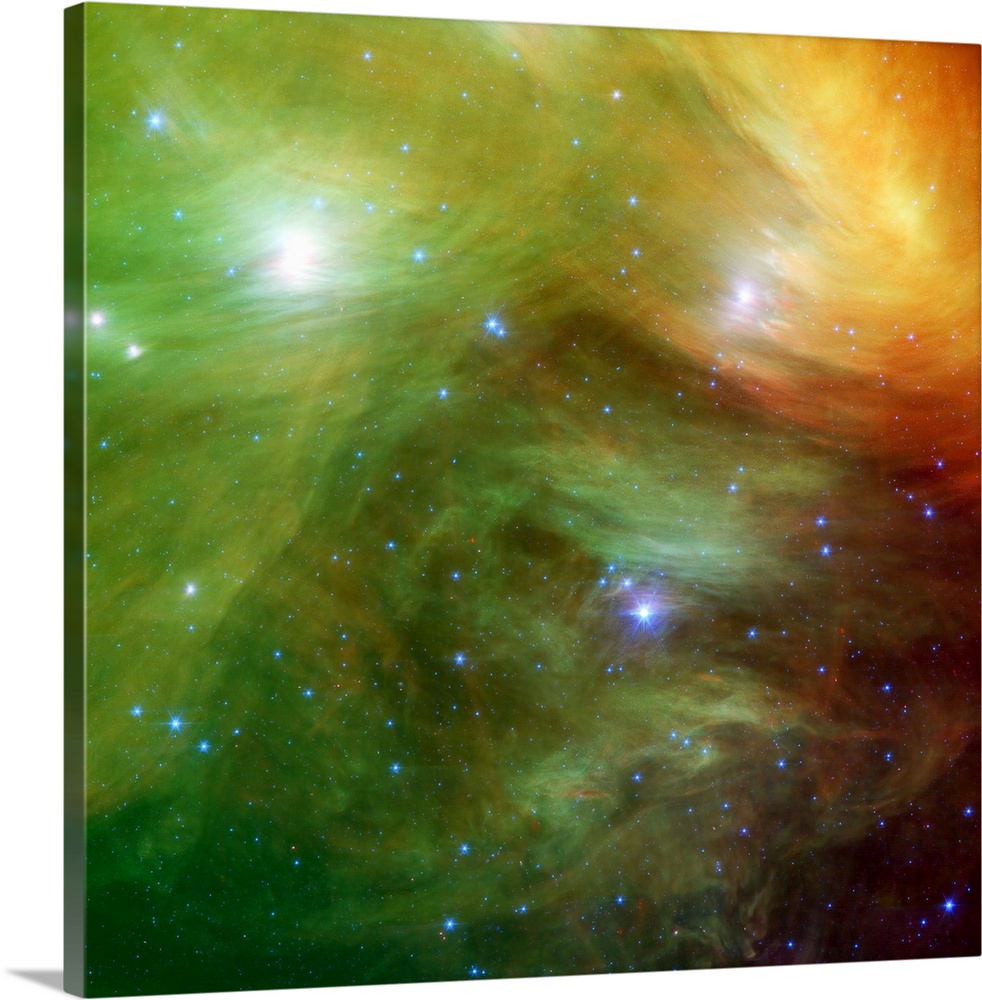 Big square canvas art of a vividly colored solar system with stars of various sizes.