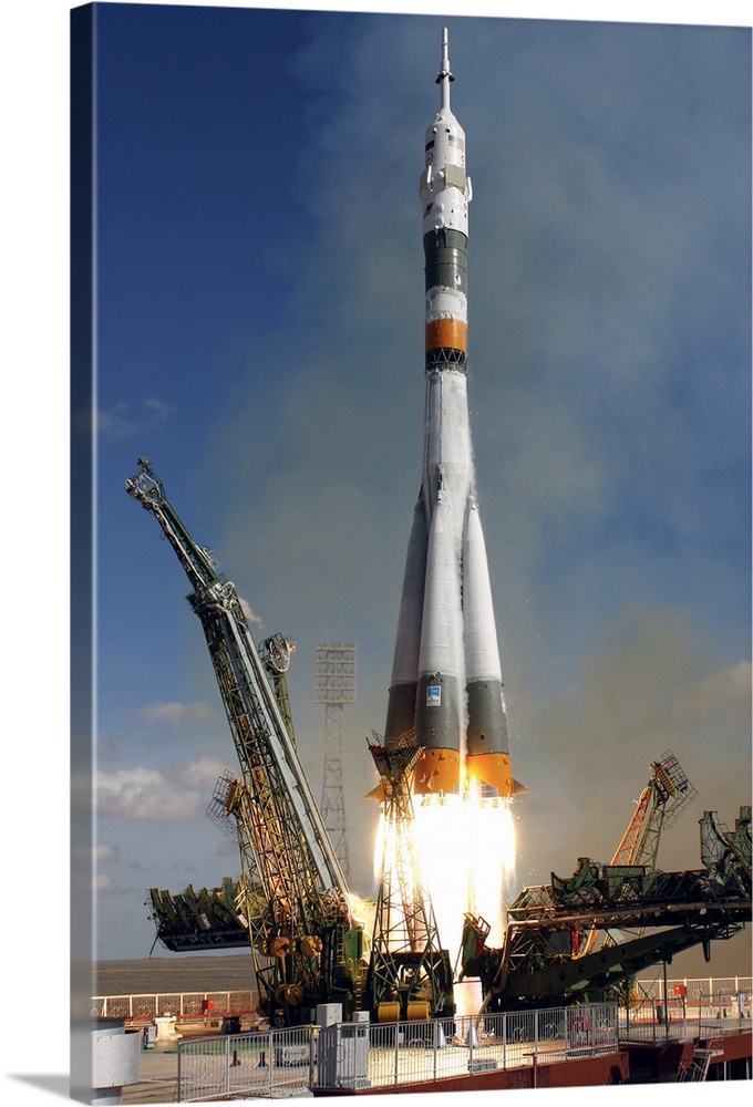 The Soyuz TMA13 spacecraft launches from the Baikonur Cosmodrome in Kazakhstan