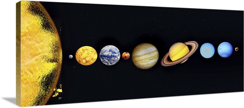 The Sun and planets of our solar system.
