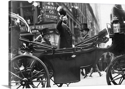 Theodore Roosevelt In A Horse Drawn Carriage, Tipping His Hat To Onlookers, NYC