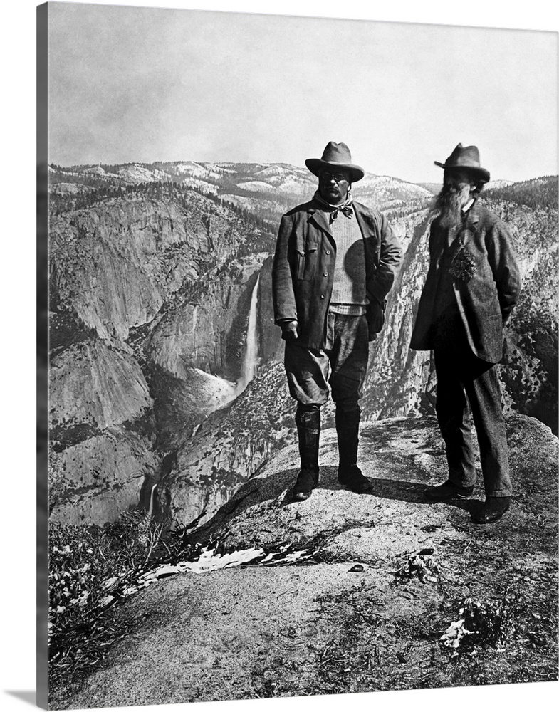 President Theodore Roosevelt and John Muir while visiting Glacier Point at the Yosemite Valley in California, 1903.