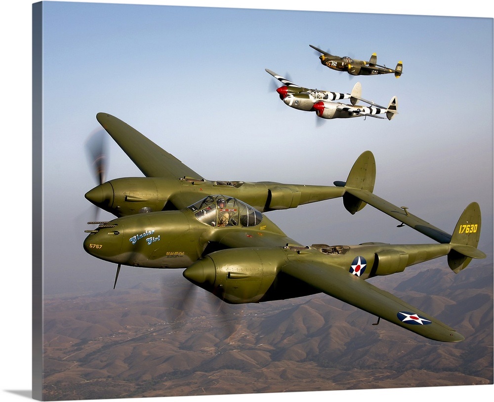 Three Lockheed P 38 Lightnings in flight Wall Art, Canvas Prints ...