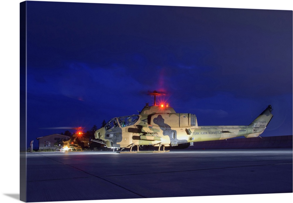 Turkish Army AH-1 Cobra helicopter on a night mission during Exercise Isik 2016, Konya, Turkey.