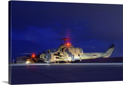 Turkish Army AH-1 Cobra helicopter on a night mission during Exercise Isik, Konya.