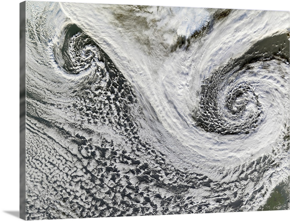 Two cyclones formed in tandem south of Iceland Scotland appears in the lower right