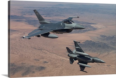 Two F-16s on a training mission over the Arizona desert