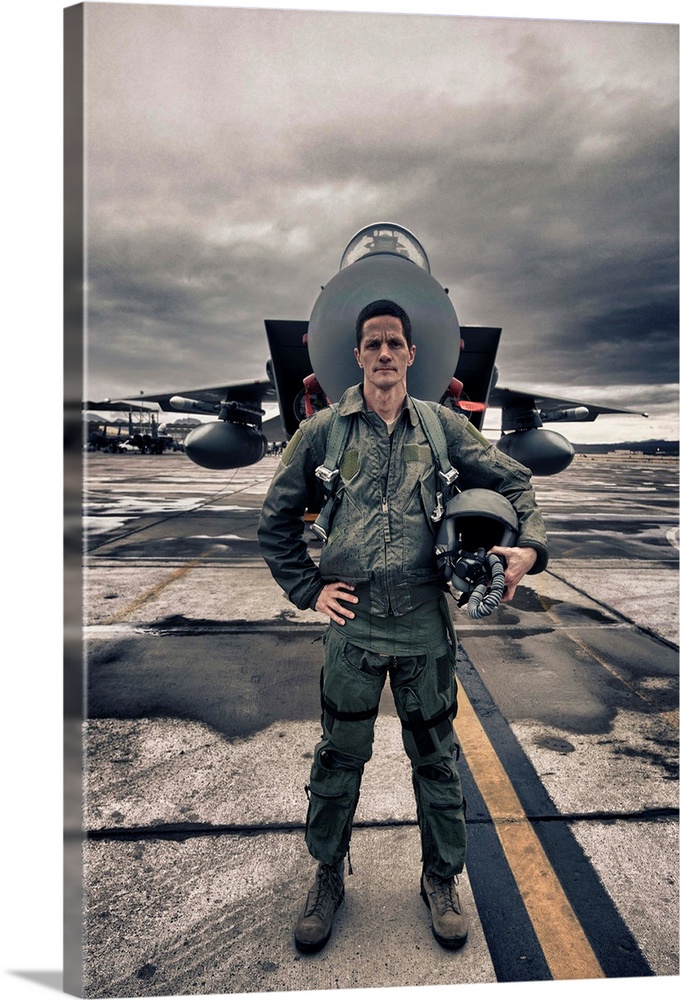High Dynamic Range image of a U.S. Air Force pilot standing in front of a McDonnell Douglas F-15C aircraft.