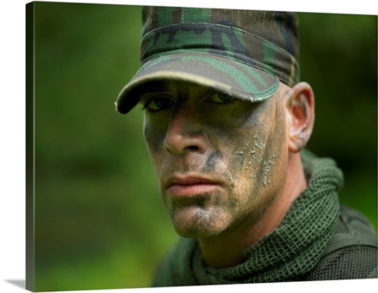 U.S. Special Forces soldier with camouflage face paint Wall Art, Canvas