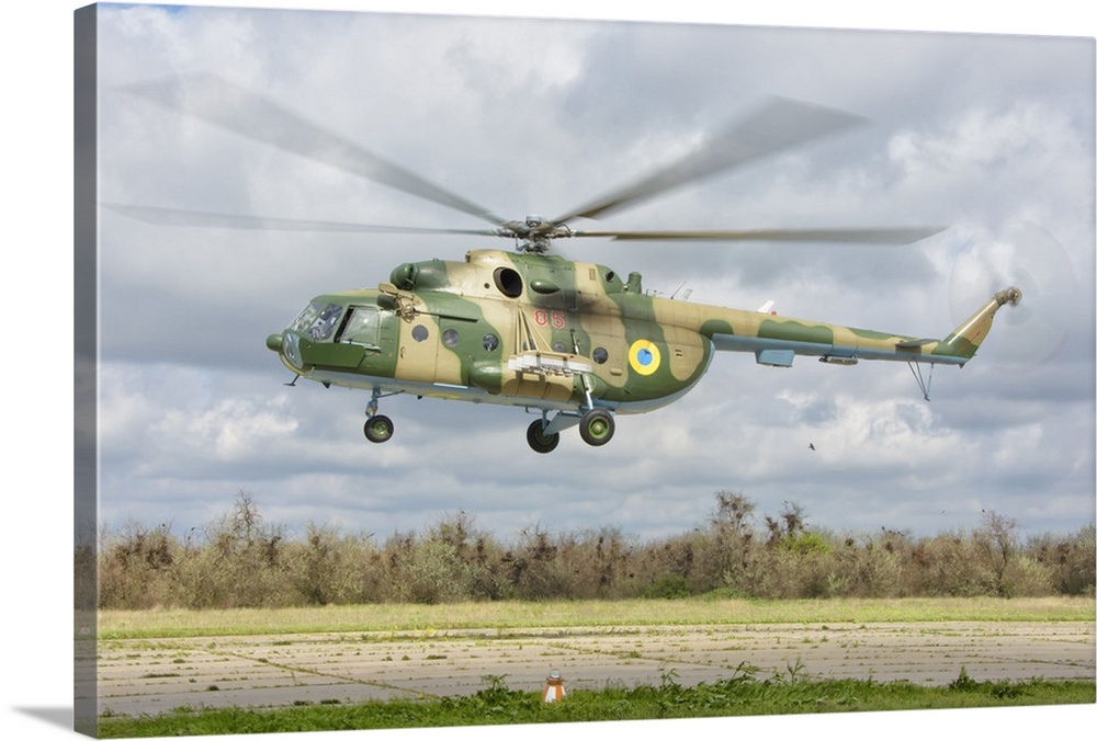 Ukrainian Army Mi-8 helicopter taking off for a training mission at Kherson Air Base, Ukraine.