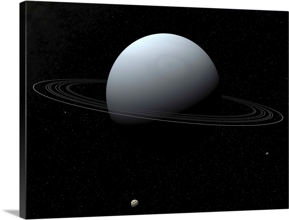Artist's concept of Uranus and its tiny moon Puck.