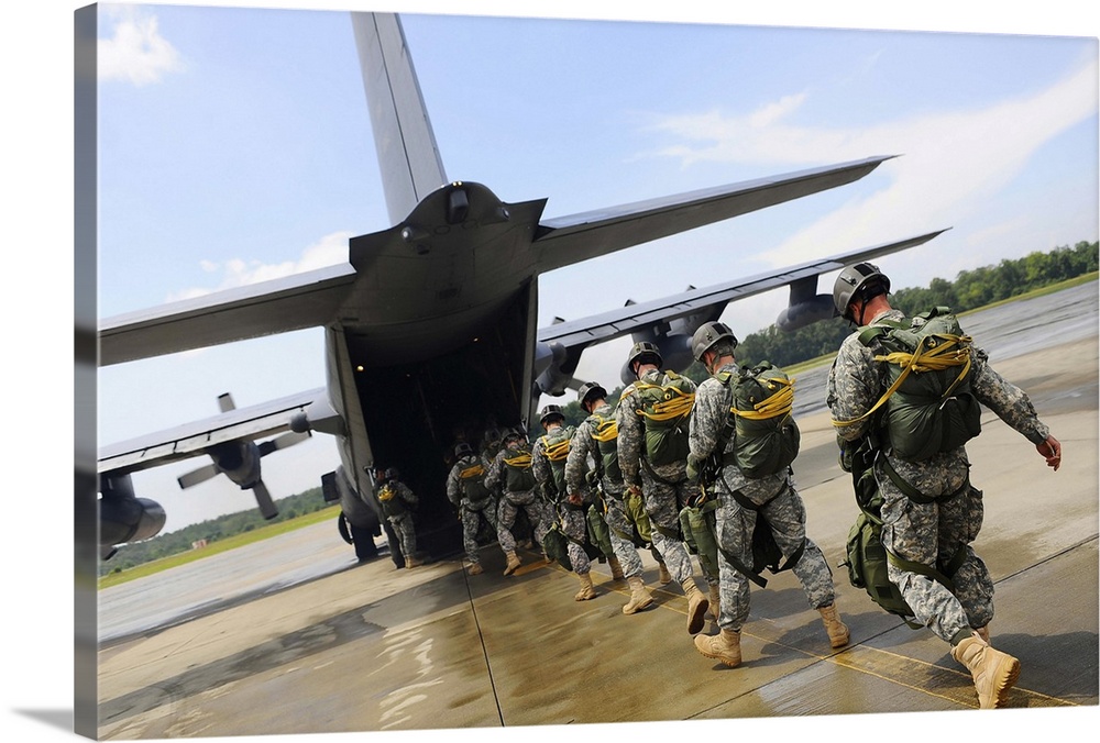 U.S. Army Rangers board a U.S. Air Force MC-130 Combat Talon II.