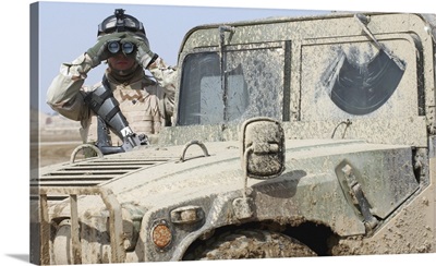 US Army Specialist Scans Over The Interior Perimeter Of Ali Air Base, Iraq