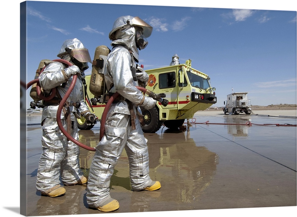 U.S. Marine firefighters stand ready during annual training.