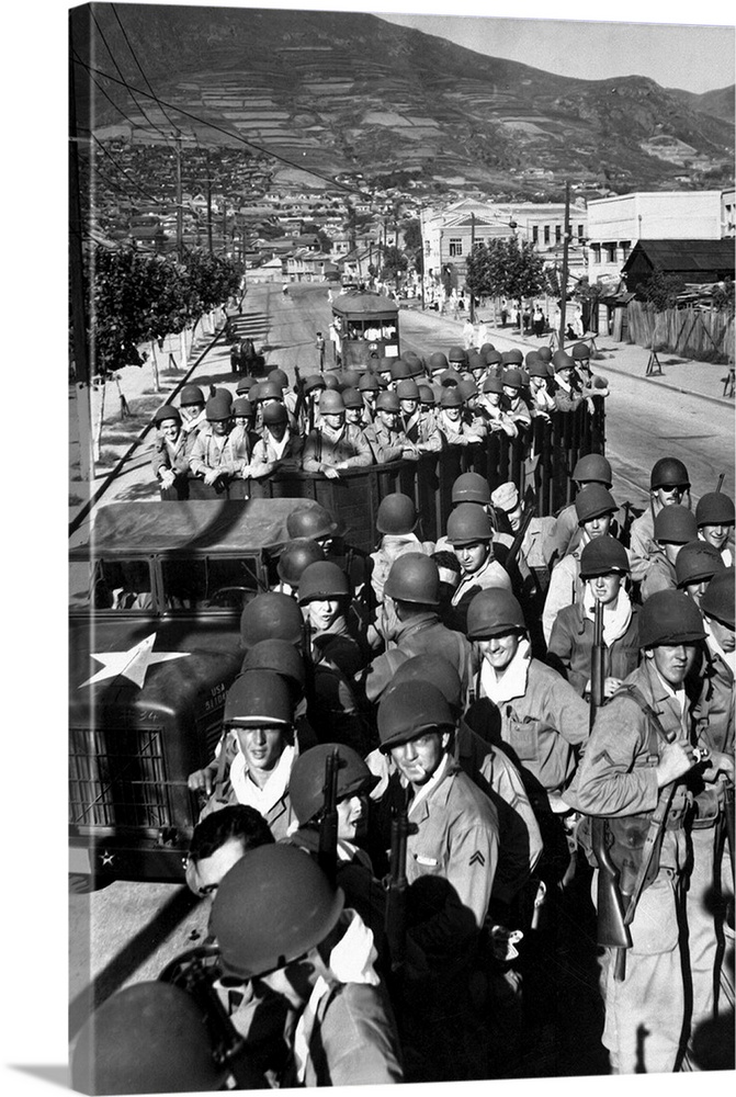 U.S. Marine troops arrive at the supply port of Busan, South Korea, 1950.
